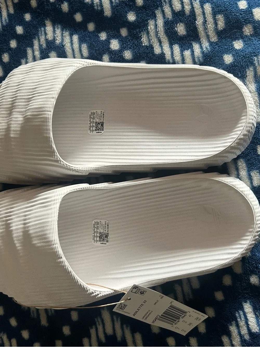 adidas White Ribbed Slide Sandals - Women's Slip-On